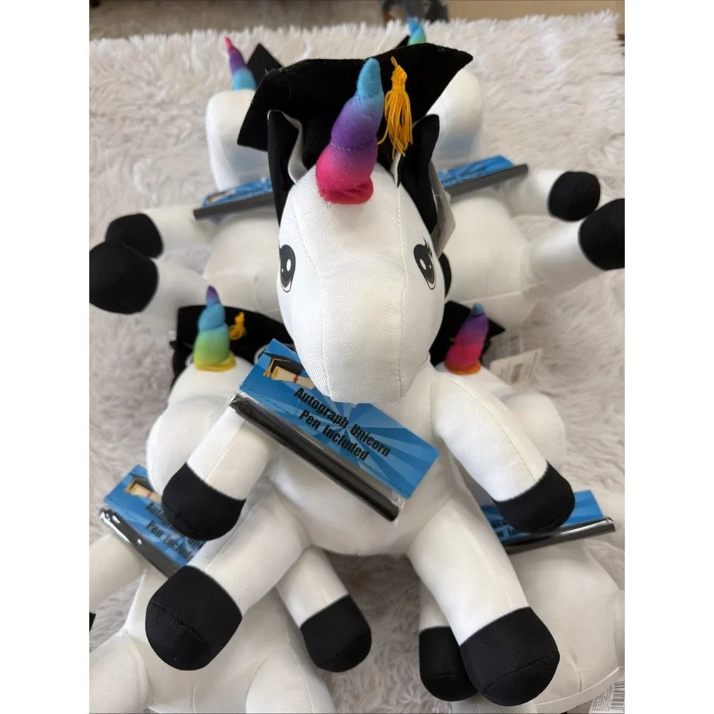 Hugger Autograph Plush Graduation Unicorn White Rainbow Horn with Pen Lot 5 New